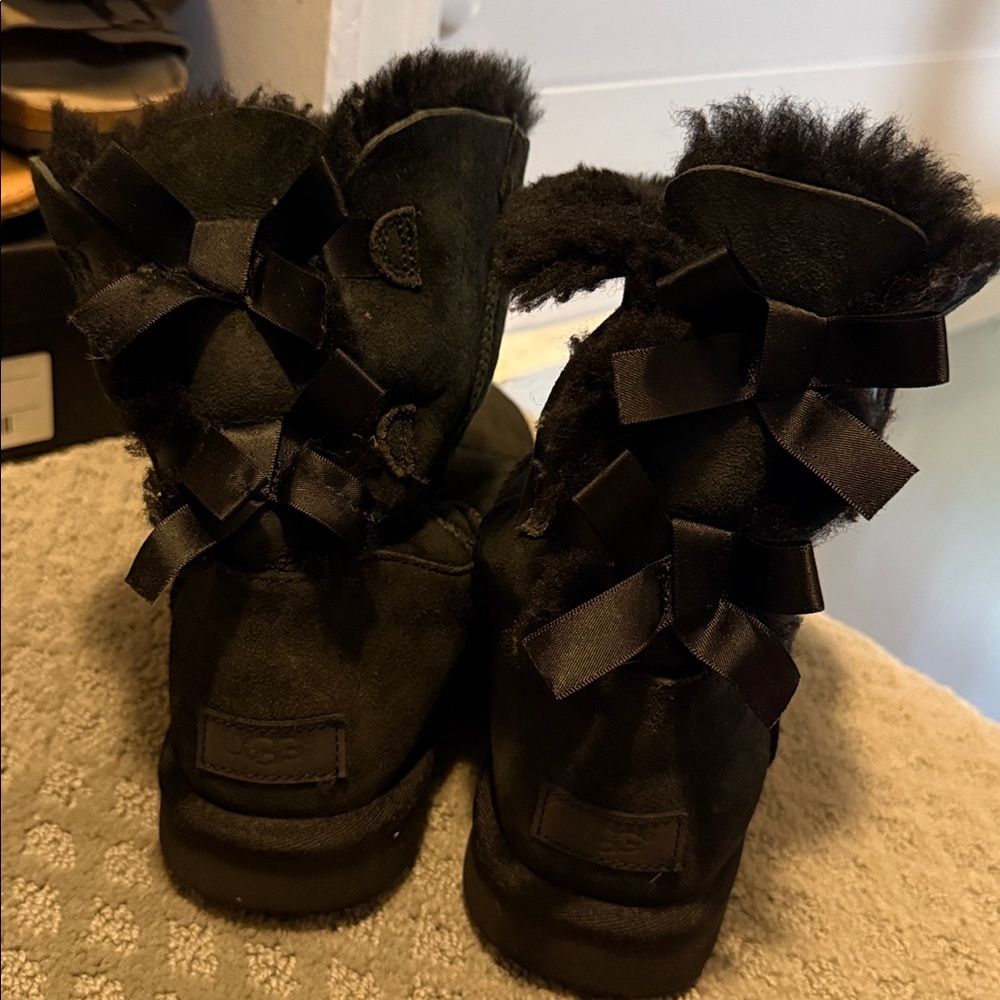 UGG Black Boots with Ribbon Accents